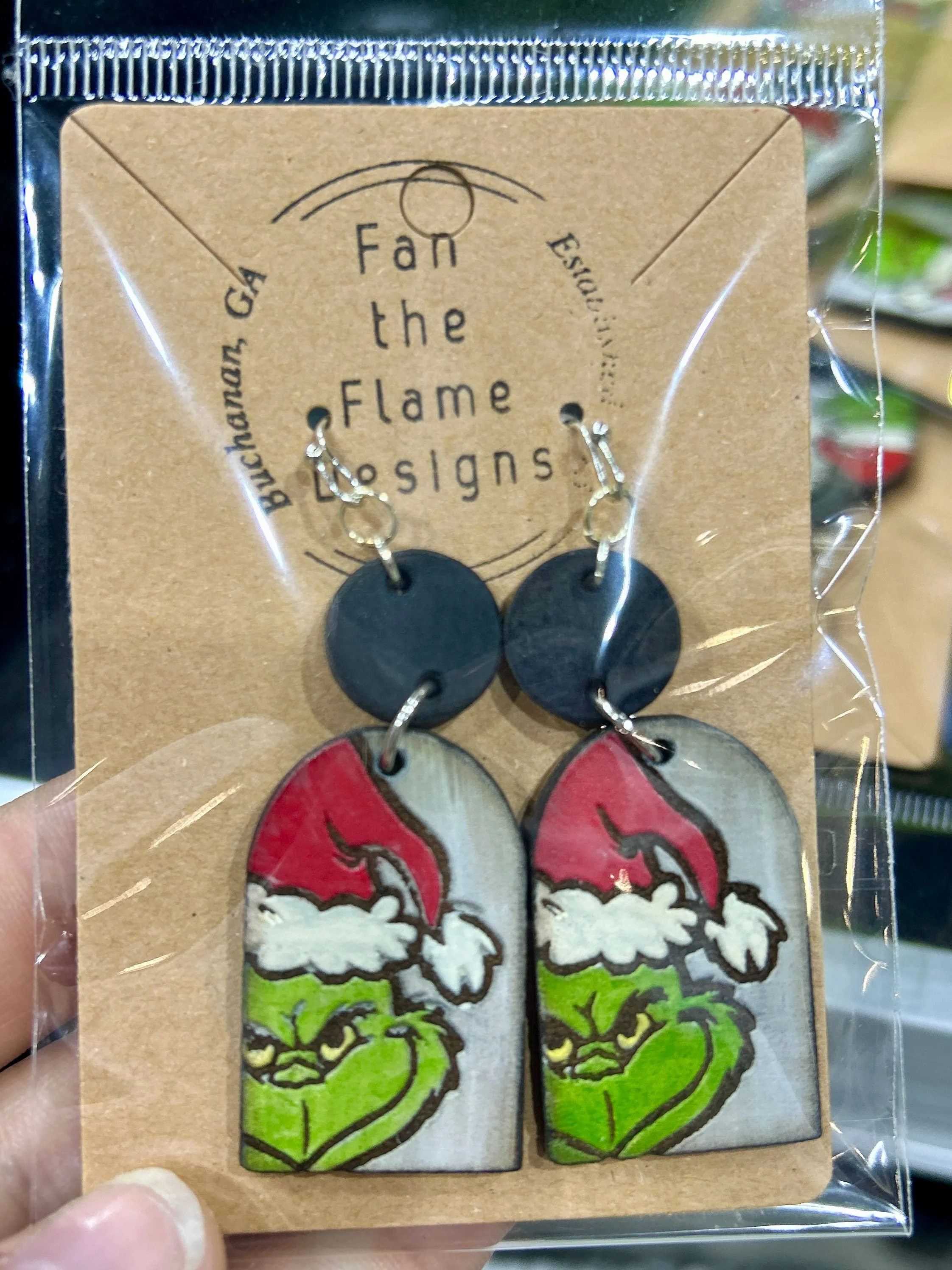 Grinch Side Eye Handmade Dangle Earrings