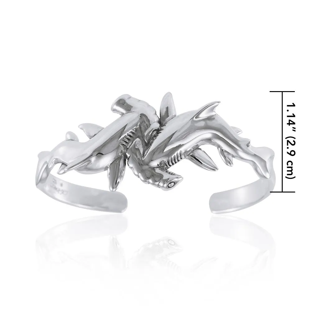 Hammerhead Shark Cuff Bracelet - Double Sterling Real Silver