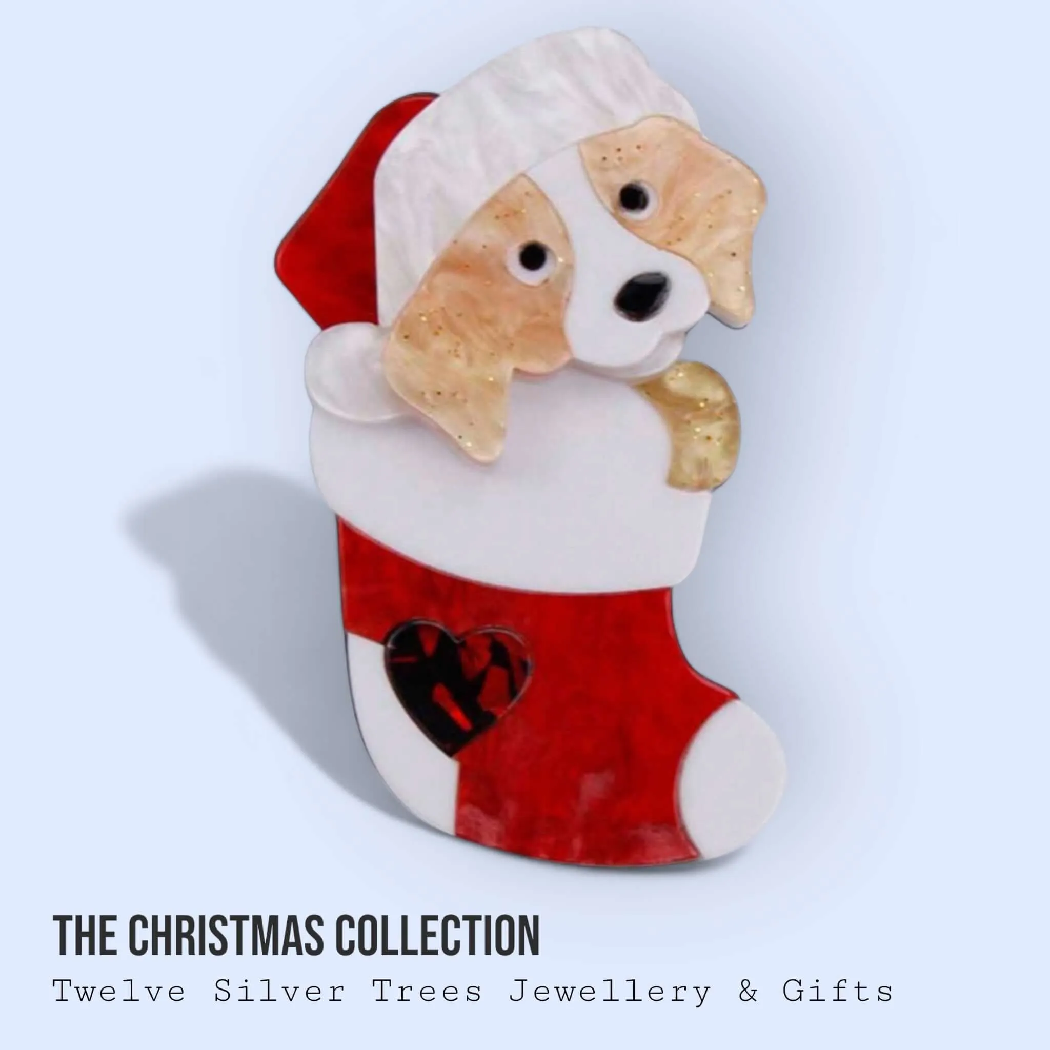 Handmade Acrylic Art Brooch - The Christmas Puppy