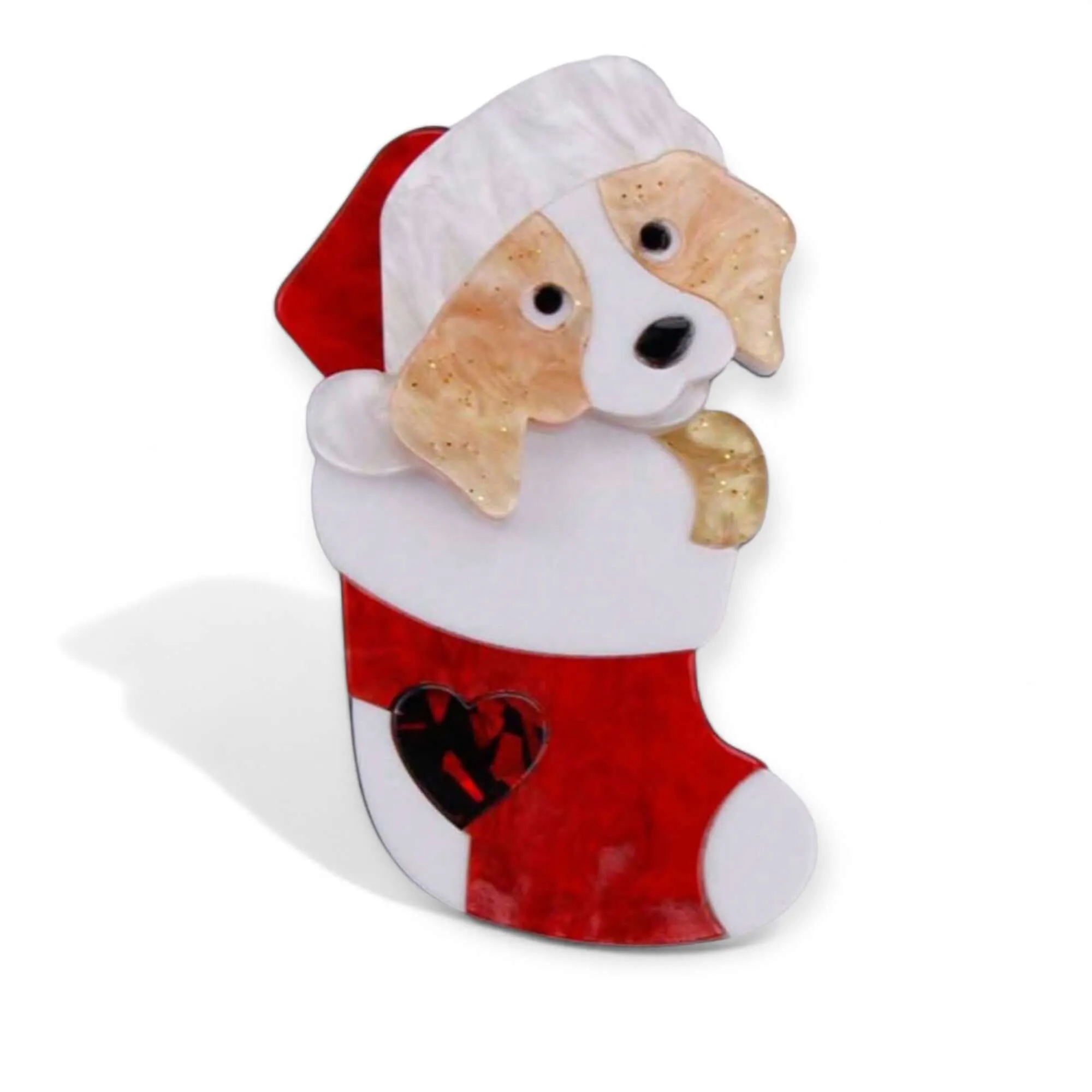 Handmade Acrylic Art Brooch - The Christmas Puppy