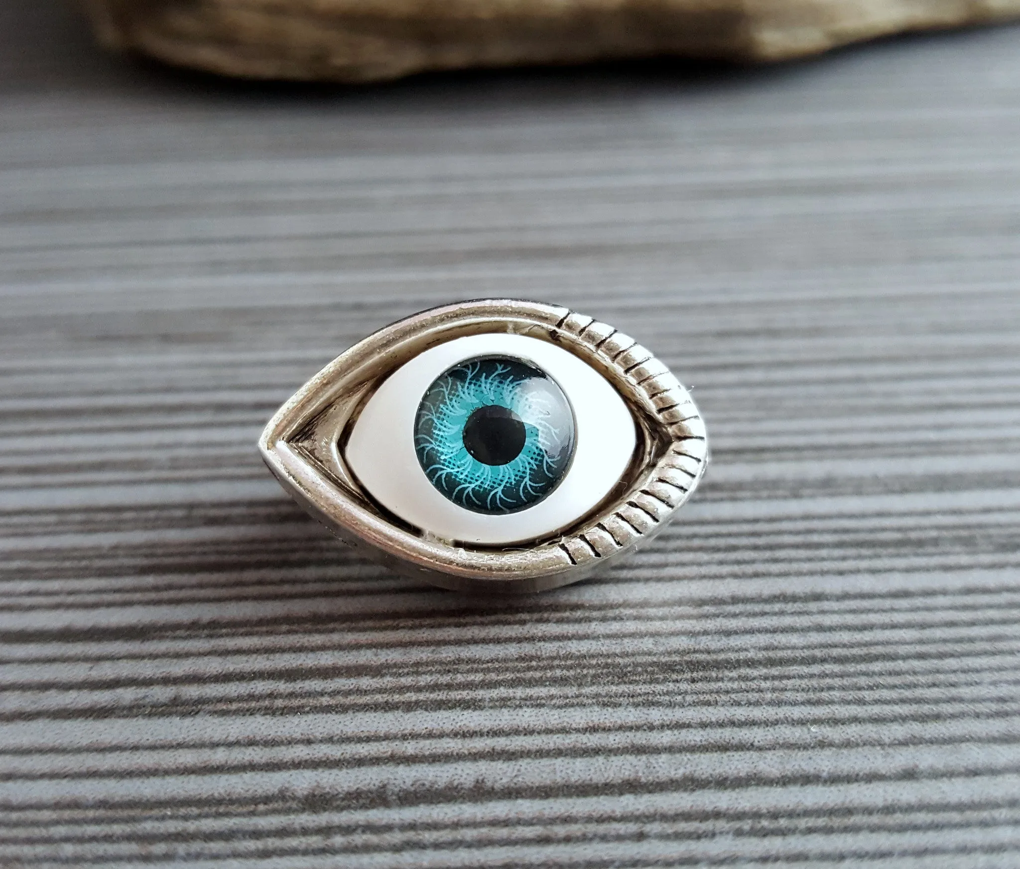 Handmade Antique Silver Eyeball Brooch Pin