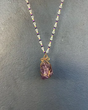 Handmade Beaded Necklace with Real Amethyst