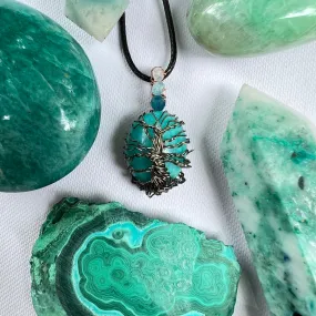 Handmade Tree of Life Amazonite Pendant with Aquamarine and Apatite