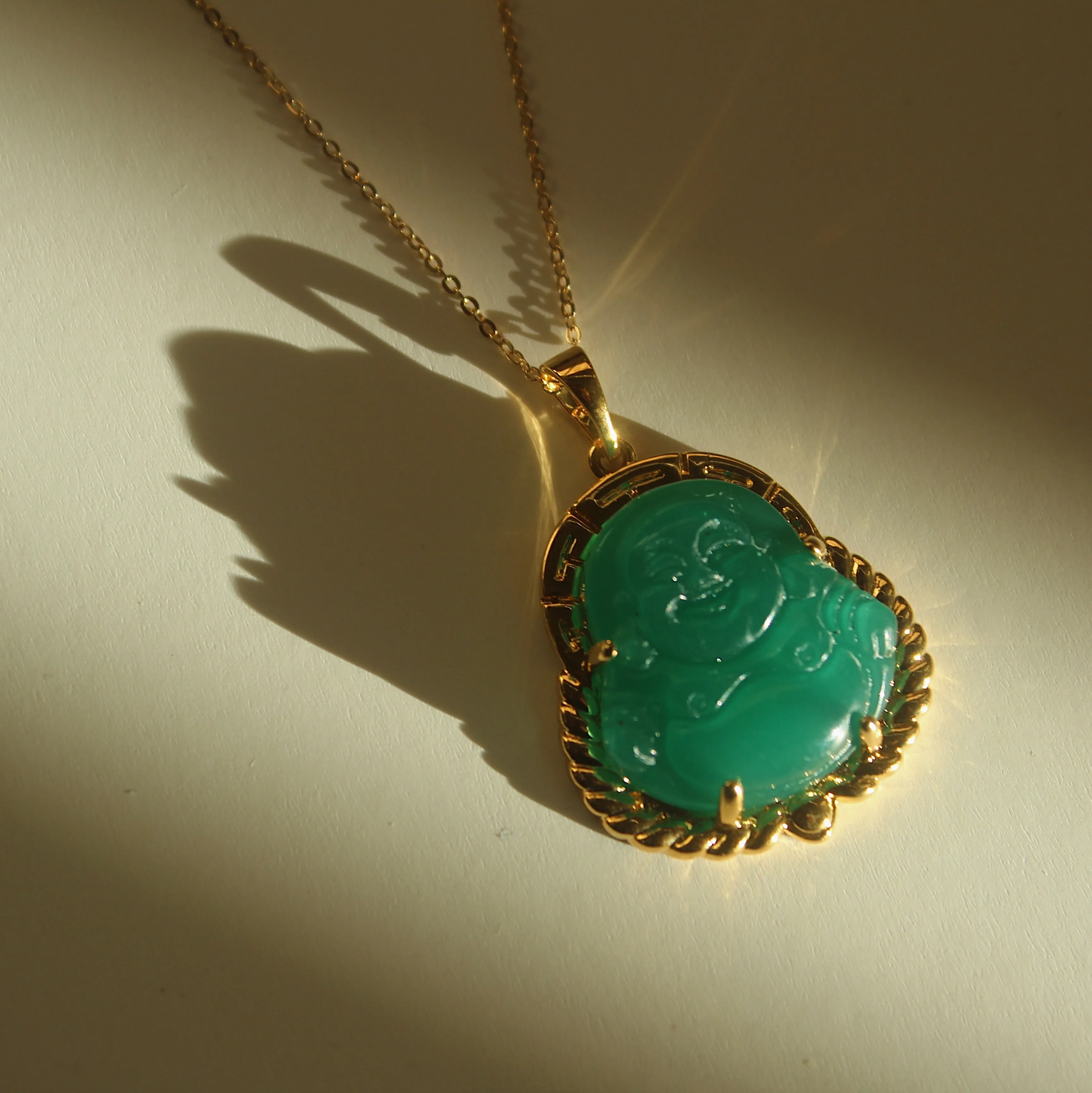 Happy Buddha Necklace (Dark Green Jade)