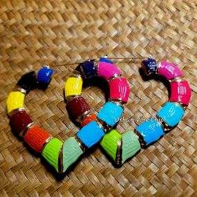 Heart Gold Rainbow Bamboo Hoop Earrings