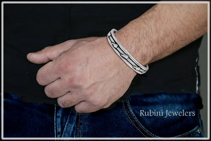 Heavy Triple Wire with 8 Rowing Blades Men's Cuff Bracelet by Rubini Jewelers