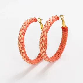 Holly Two-Color Woven Raffia Hoops Coral/Peach