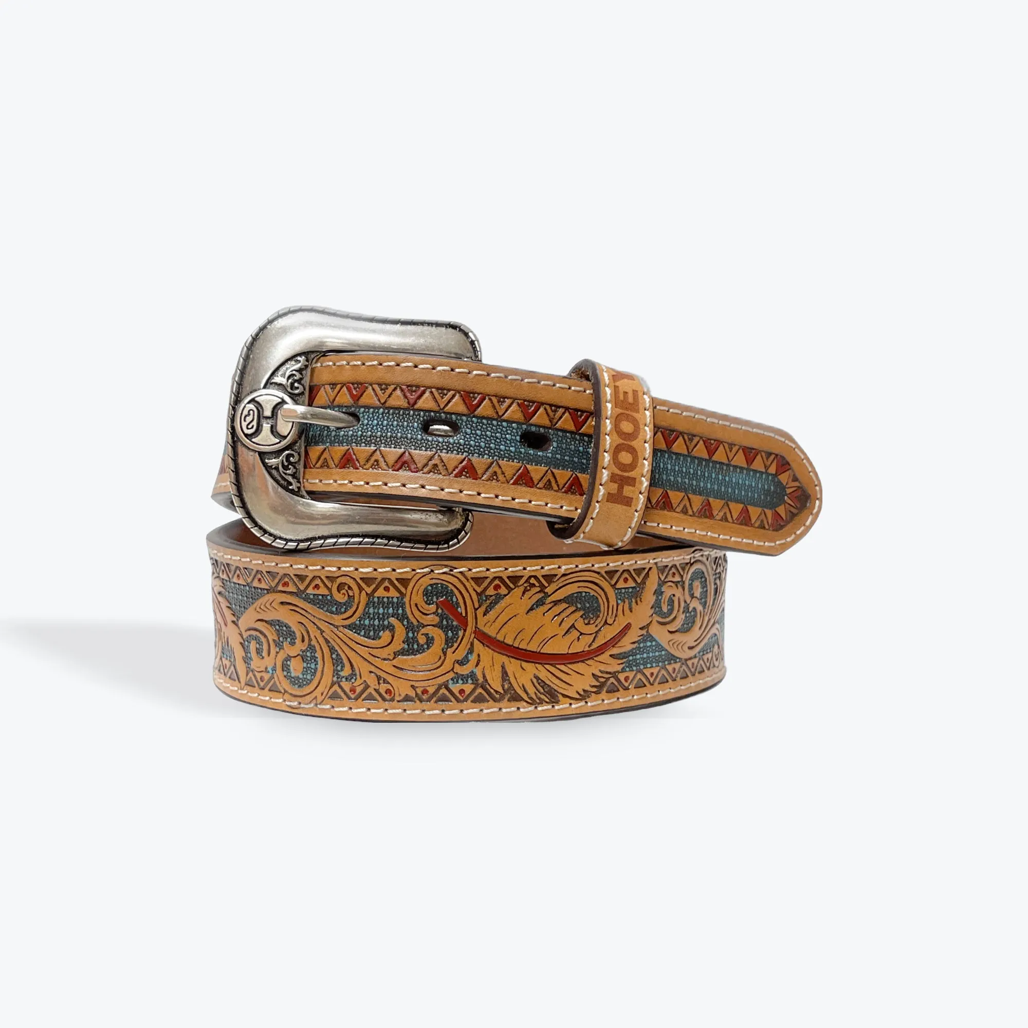 Hooey Leather Belt w/ Red & Turquoise Accents