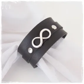 Infinity Black Leather Cuff Bracelet