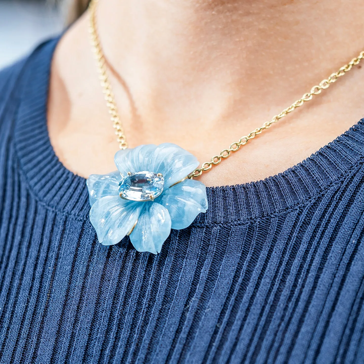 Irene Neuwirth 'Tropical Flower' One-of-a-Kind Carved Chalcedony Necklace