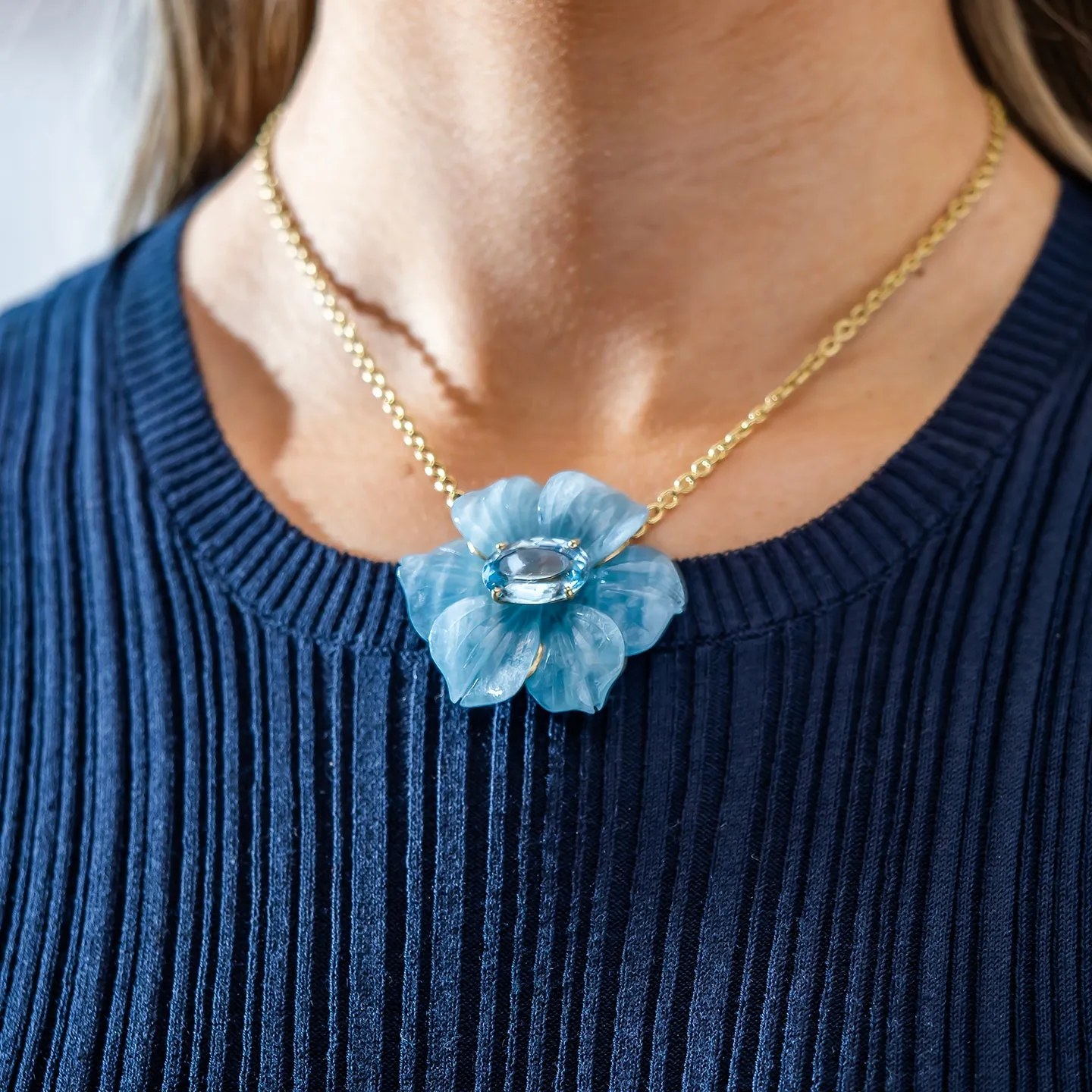 Irene Neuwirth 'Tropical Flower' One-of-a-Kind Carved Chalcedony Necklace