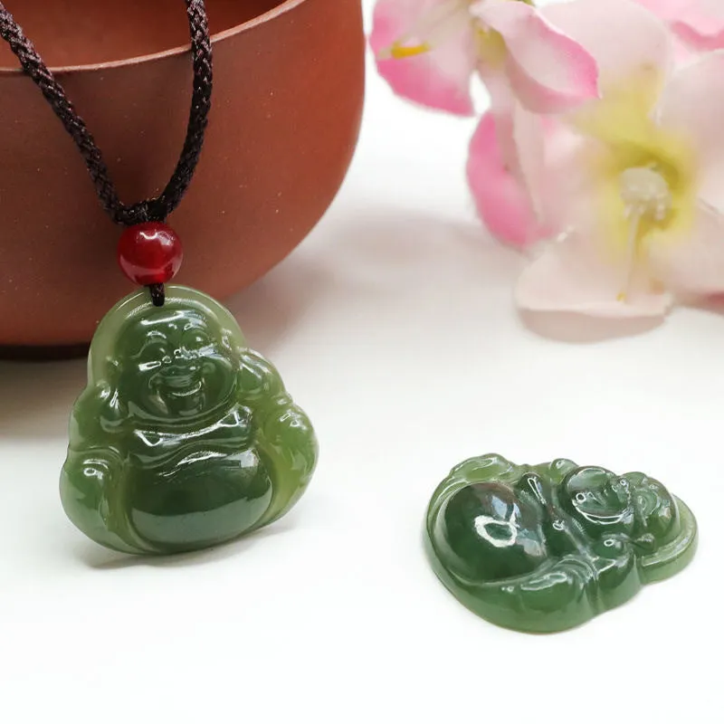 Jade Buddha Pendant with Russian Green Jade and Sterling Silver Craftsmanship