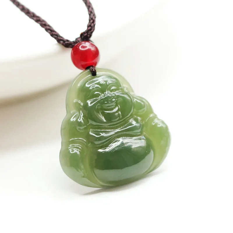 Jade Buddha Pendant with Russian Green Jade and Sterling Silver Craftsmanship