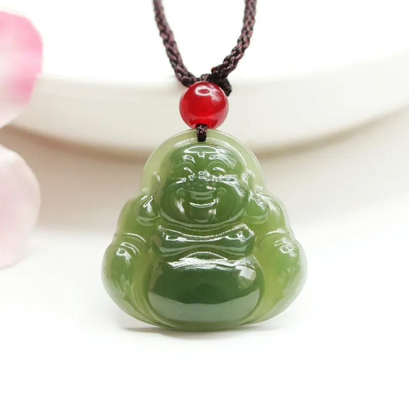 Jade Buddha Pendant with Russian Green Jade and Sterling Silver Craftsmanship