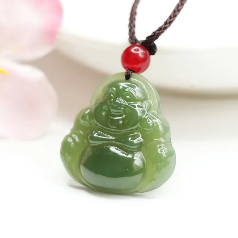 Jade Buddha Pendant with Russian Green Jade and Sterling Silver Craftsmanship