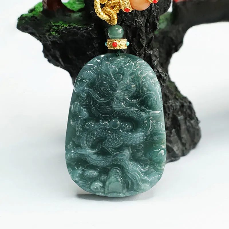 Jade Dragon Zodiac Pendant with Sterling Silver Chain