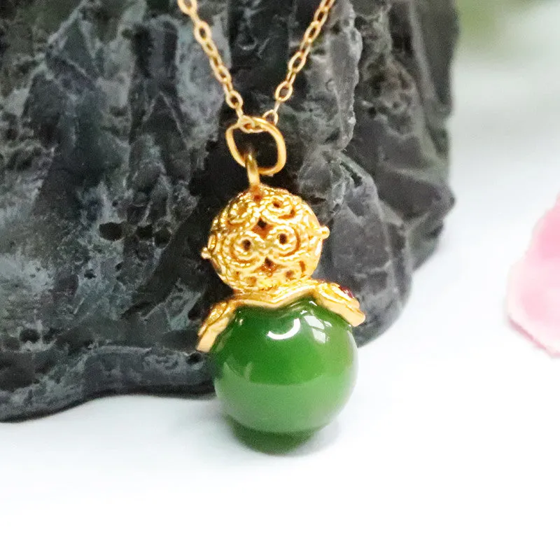 Jade Gourd Pendant Necklace with Sterling Silver Chain