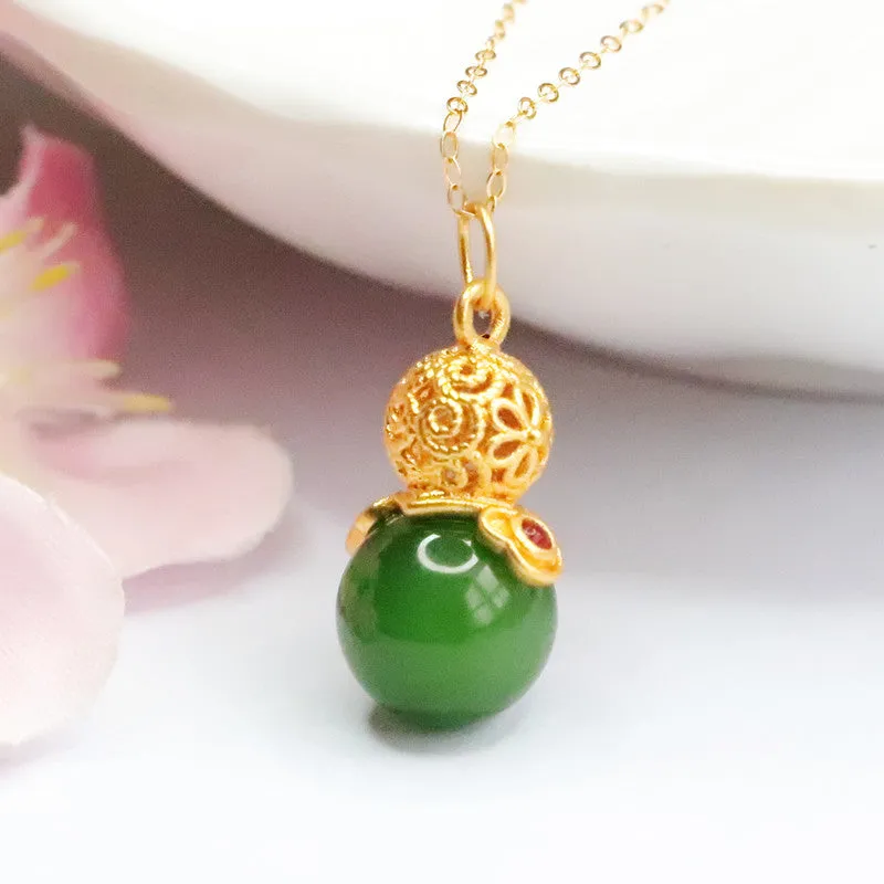 Jade Gourd Pendant Necklace with Sterling Silver Chain