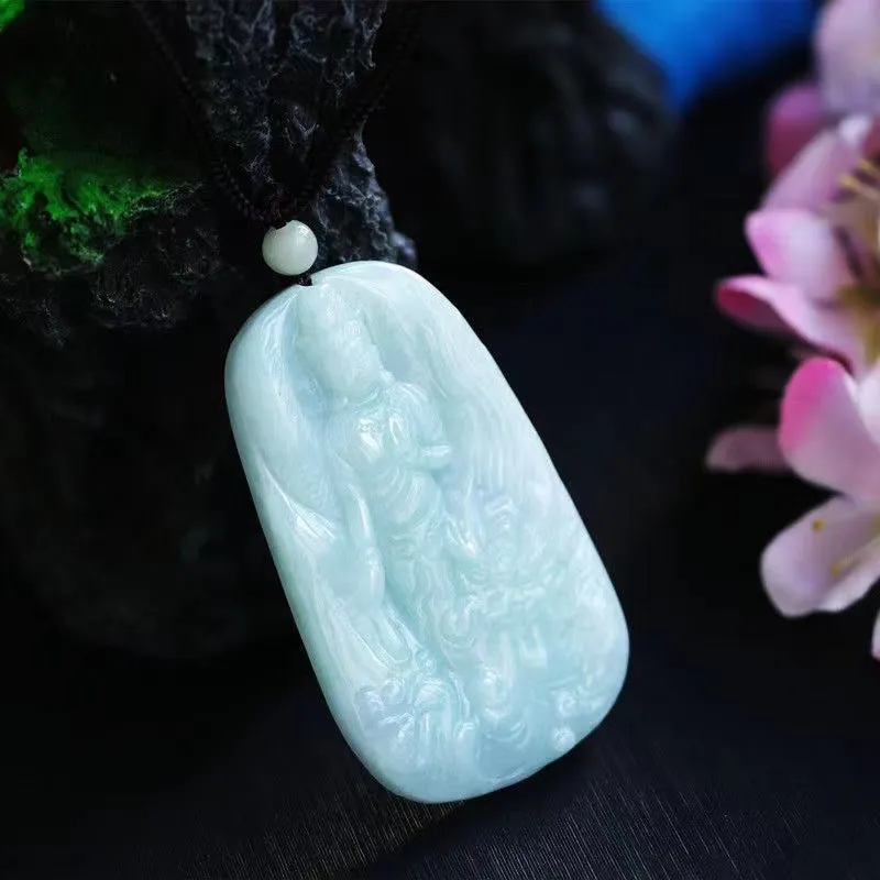 Jade Guanyin Necklace with Sterling Silver Chain