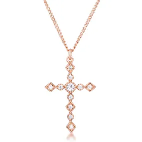 Jelana Delicate Vintage CZ Rose Gold Cross Pendant