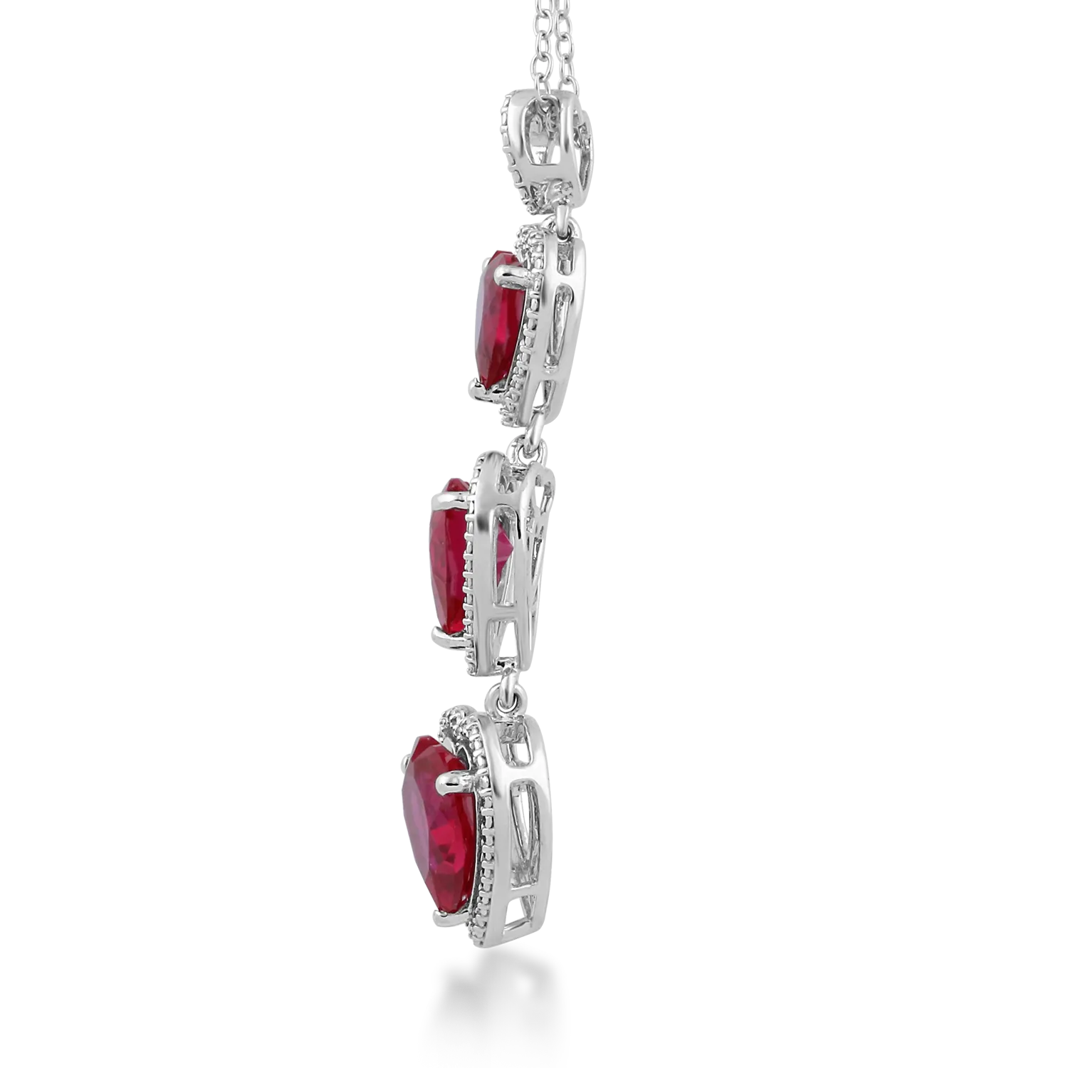 Jewelili Sterling Silver With Created Ruby and White Diamonds Pendant Necklace