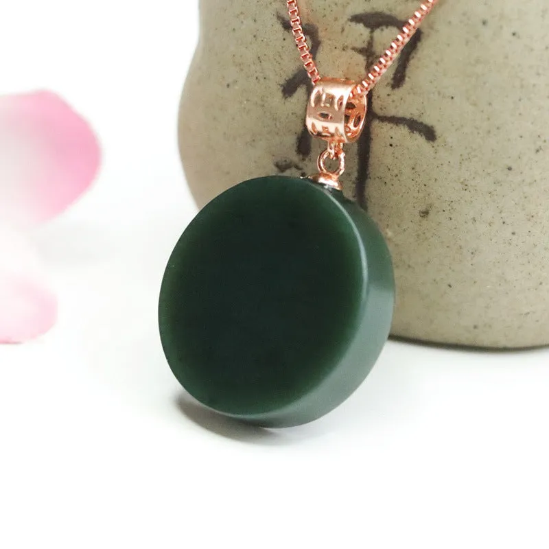 Jewelry Necklace with Blackish Green Round Hetian Jade Pendant