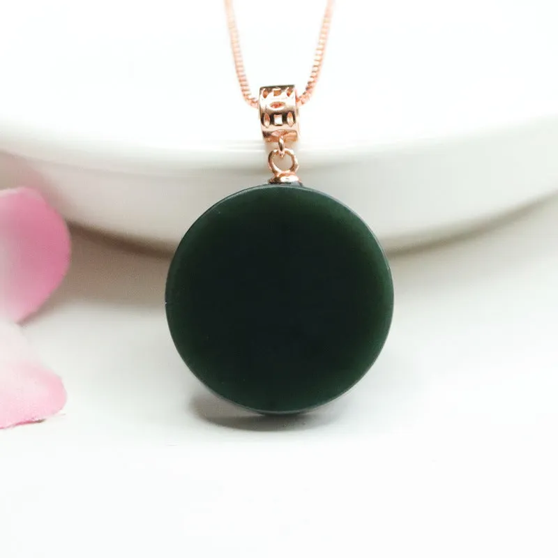 Jewelry Necklace with Blackish Green Round Hetian Jade Pendant