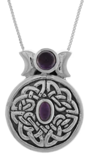 Jewelry Trends Sterling Silver Round Celtic Moon Goddess Pendant with Purple Amethyst on 18 Inch Box Chain Necklace