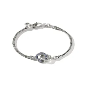 John Hardy Classic Chain Sterling Silver Hammered Double Circle Bracelet with Blue Sapphire