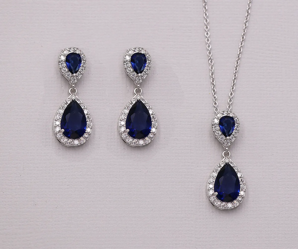 Kensley Sapphire Blue Gold Earrings and Necklace Set