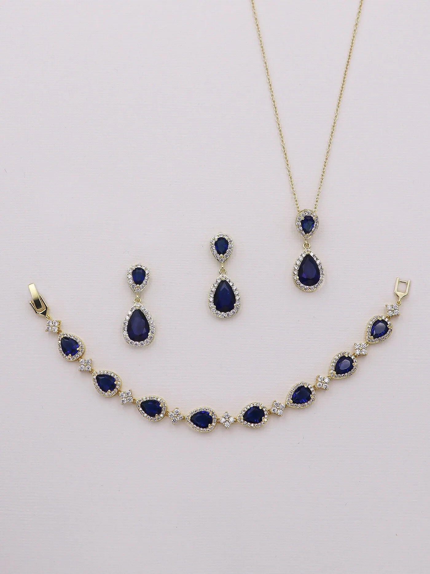 Kensley Sapphire Blue Gold Earrings and Necklace Set