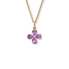 Klover Medium Flower Necklace Pendant Yellow Gold - Amethyst & Diamond