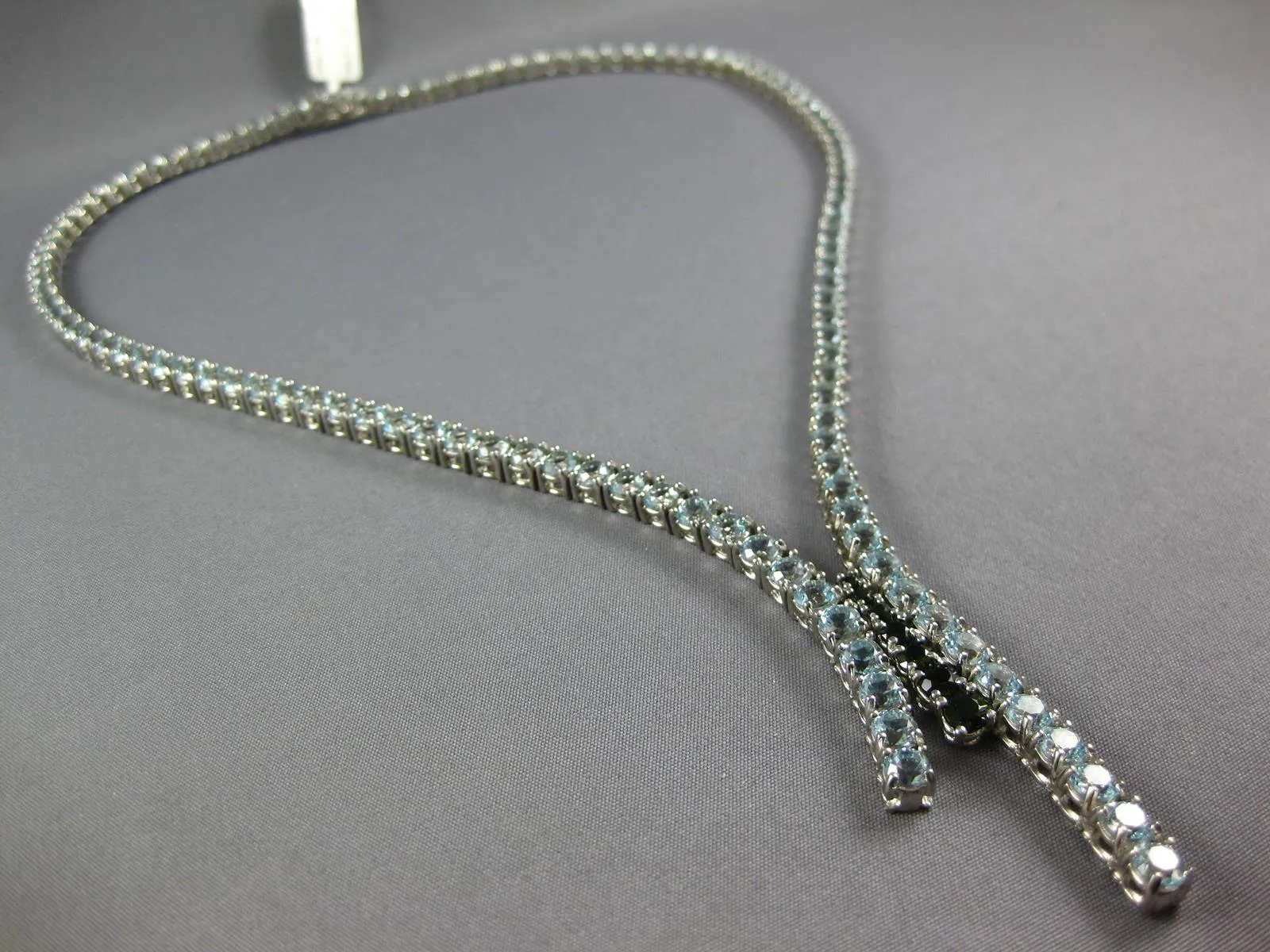 LARGE 53.52CT AAA AQUAMARINE & TOURMALINE 18KT WHITE GOLD LARIAT TENNIS NECKLACE