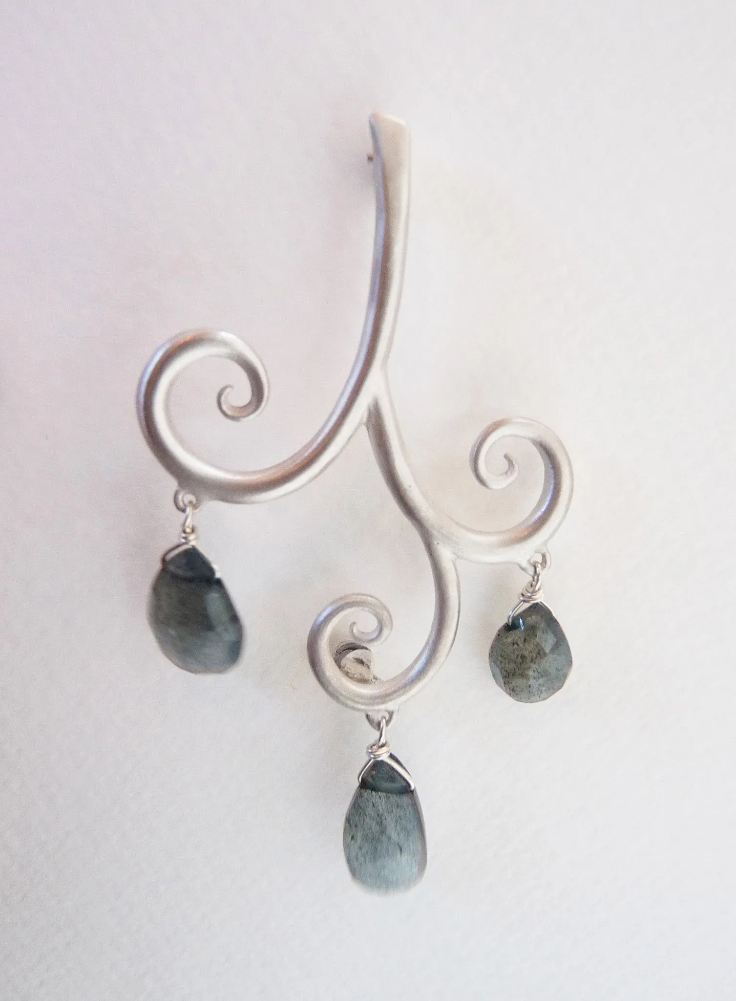 Large Curl Brooch with Labradorite Drops