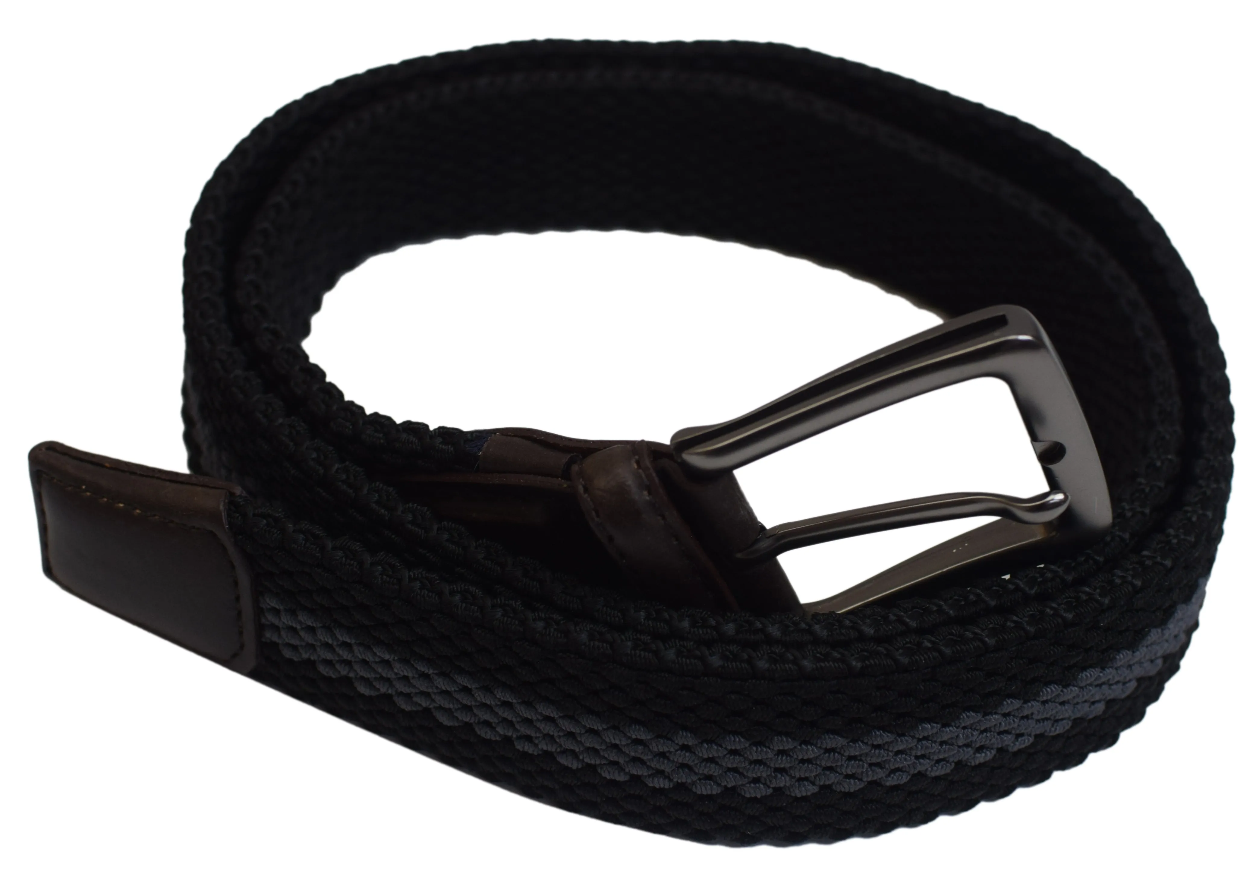 Large Elastic Fabric Woven Stretch Black Braided Belt With Gunmetal Buckle