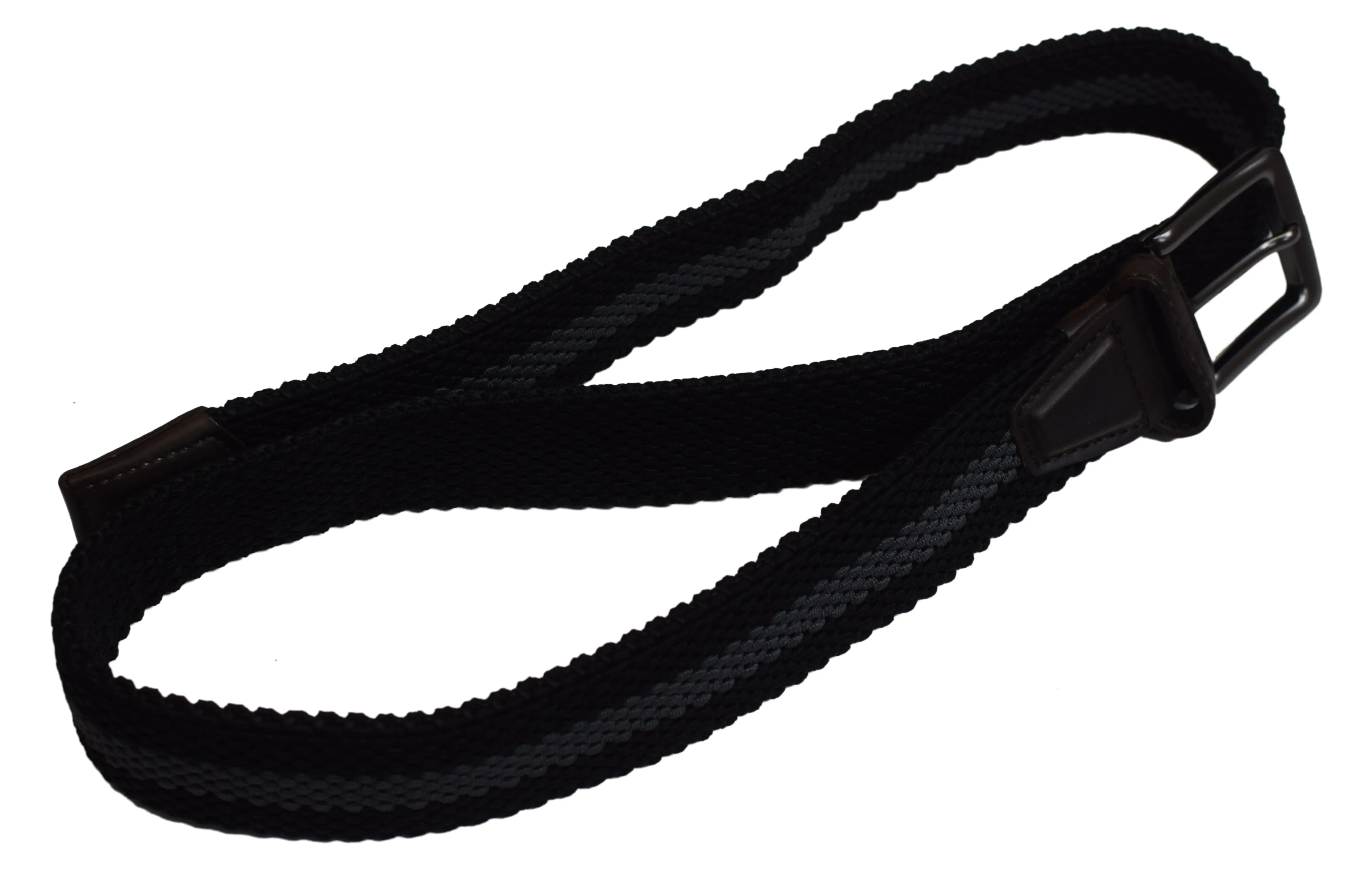 Large Elastic Fabric Woven Stretch Black Braided Belt With Gunmetal Buckle