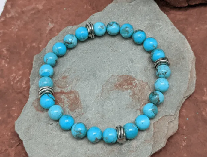 Laura Ingalls Women's Kingman Turquoise 8mm Bead Stretch Bracelet B-509