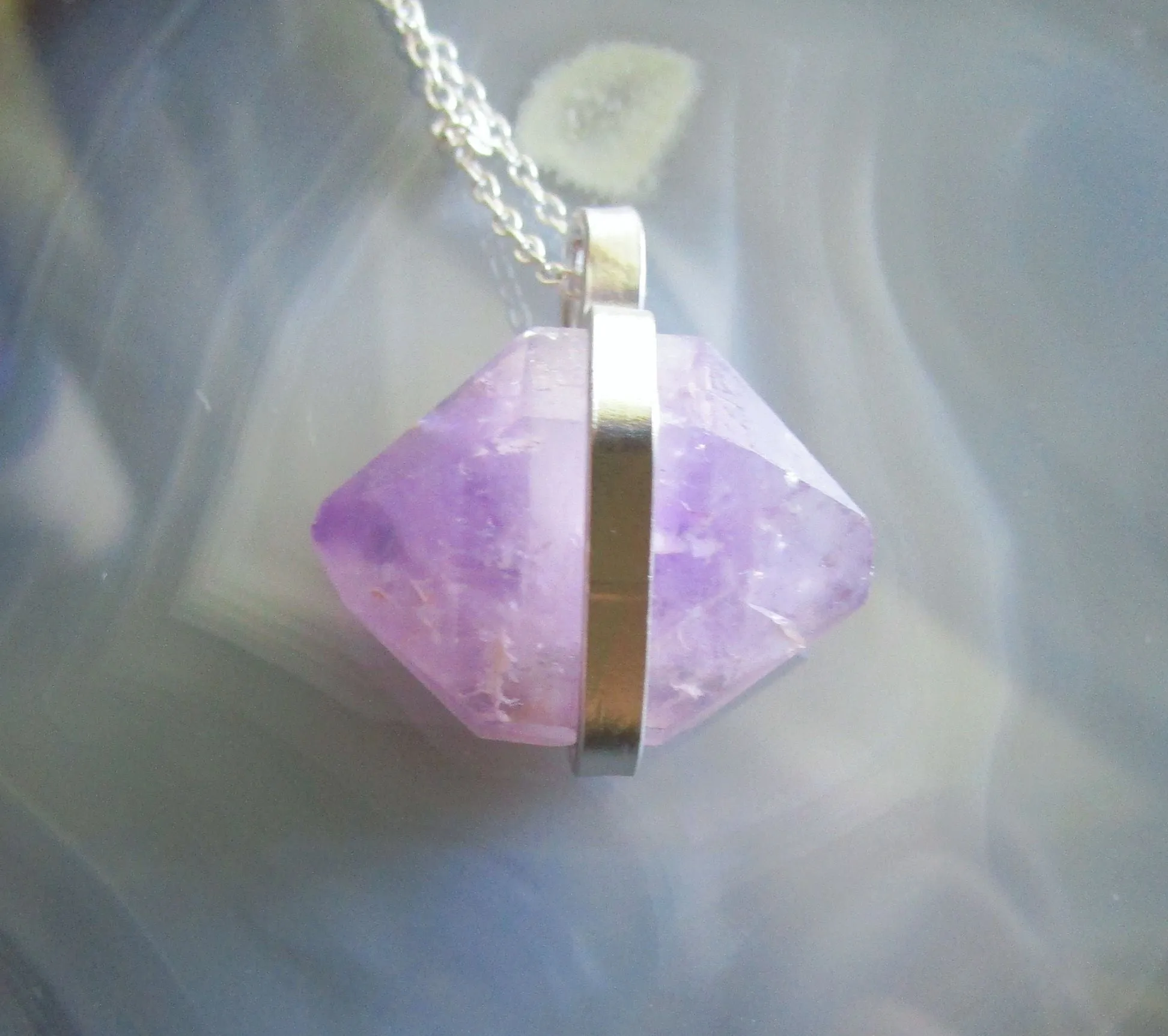 Lavender Amethyst Natural Gemstone Crystal Pendant Necklace