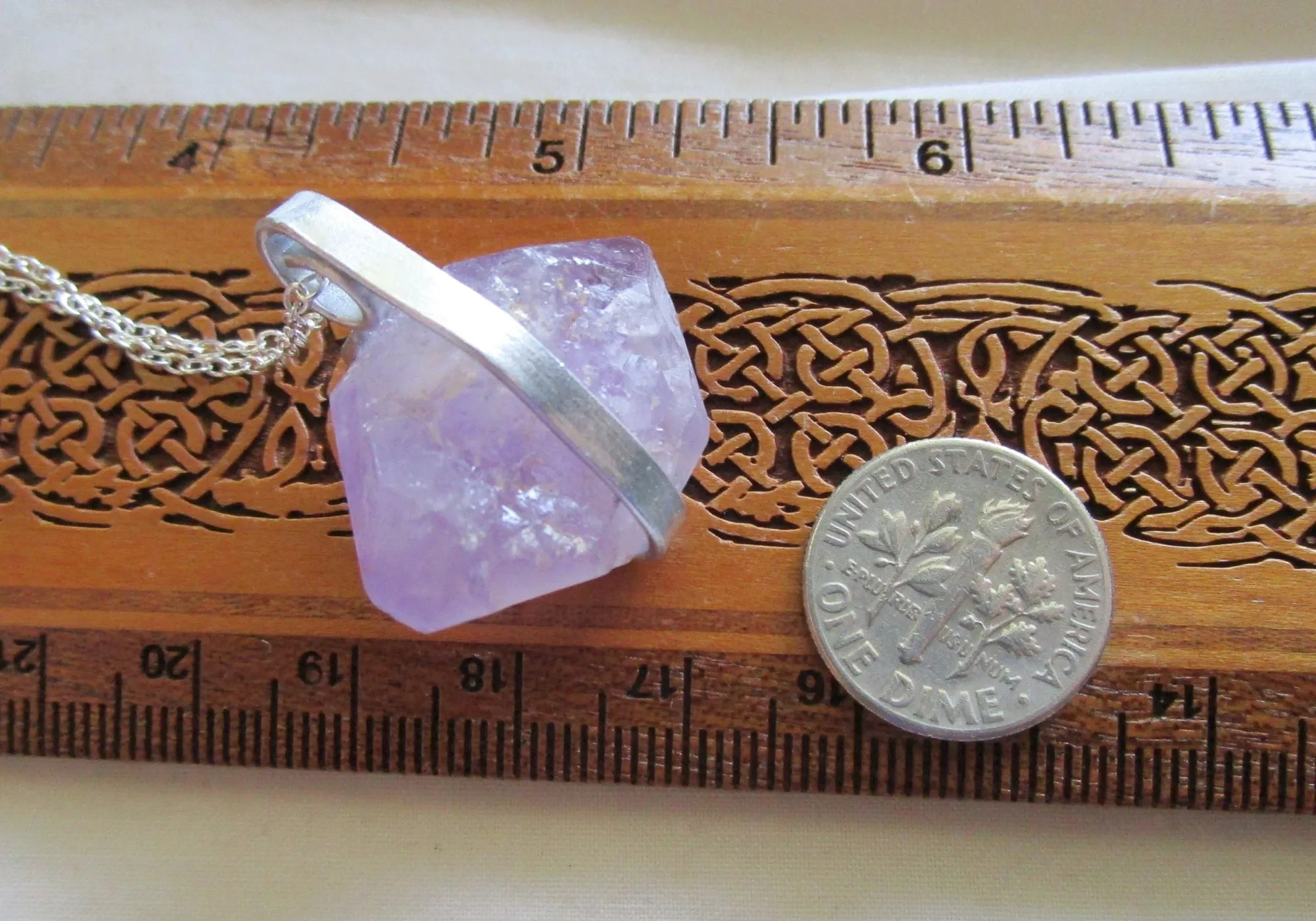 Lavender Amethyst Natural Gemstone Crystal Pendant Necklace