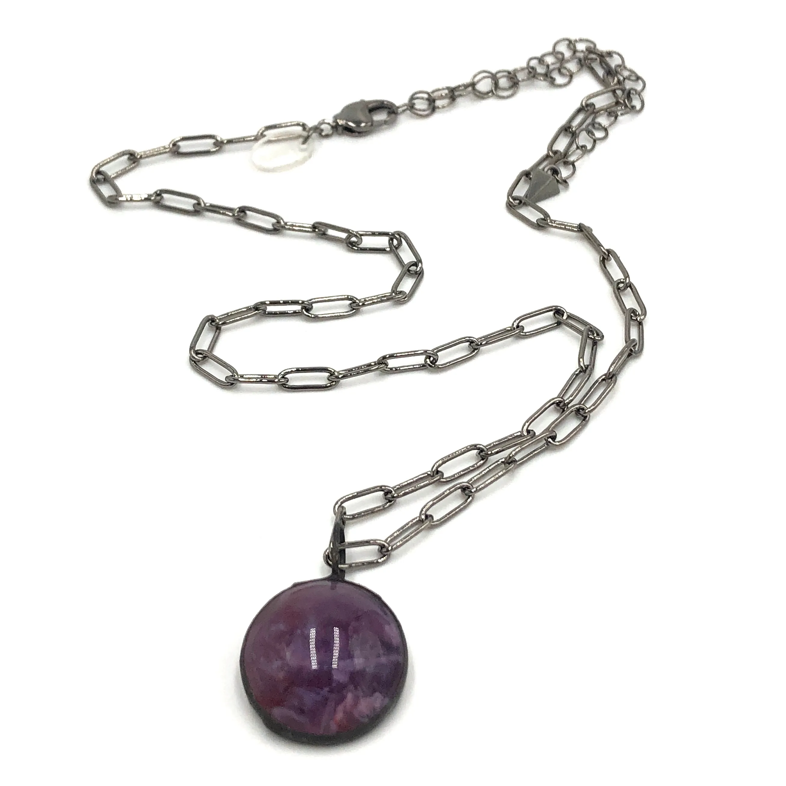 Lavender Gemz Coin & Paperclip Layering Necklace - 24mm