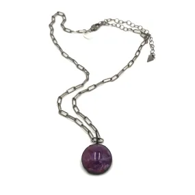 Lavender Gemz Coin & Paperclip Layering Necklace - 24mm