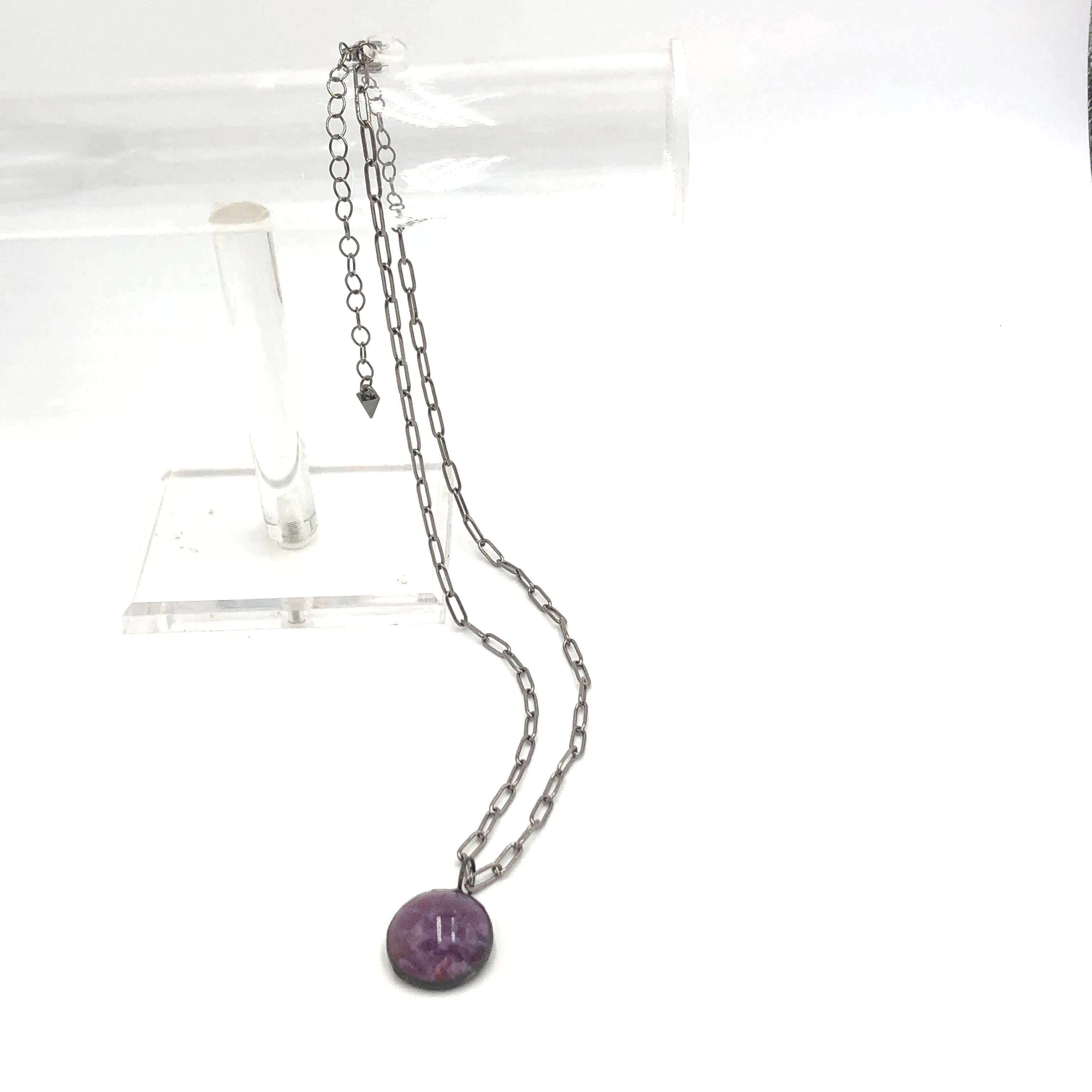 Lavender Gemz Coin & Paperclip Layering Necklace - 24mm