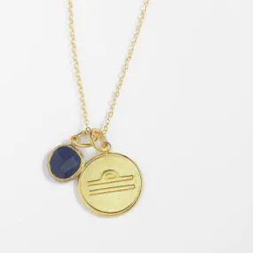 Libra Zodiac Necklace with Sapphire Charm