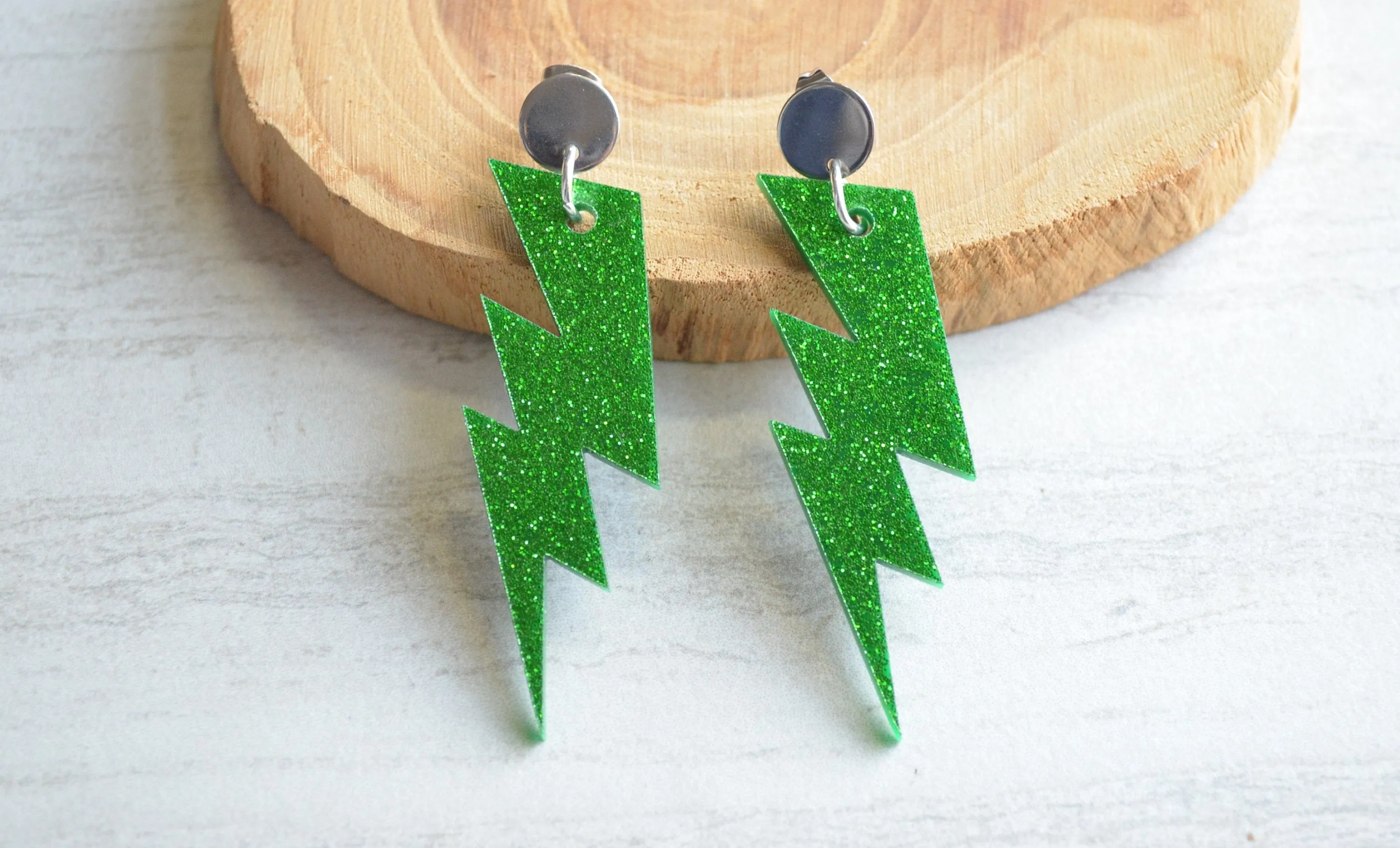 Lightning Bolt Big Long Lucite Acrylic Dangle Statement Earrings