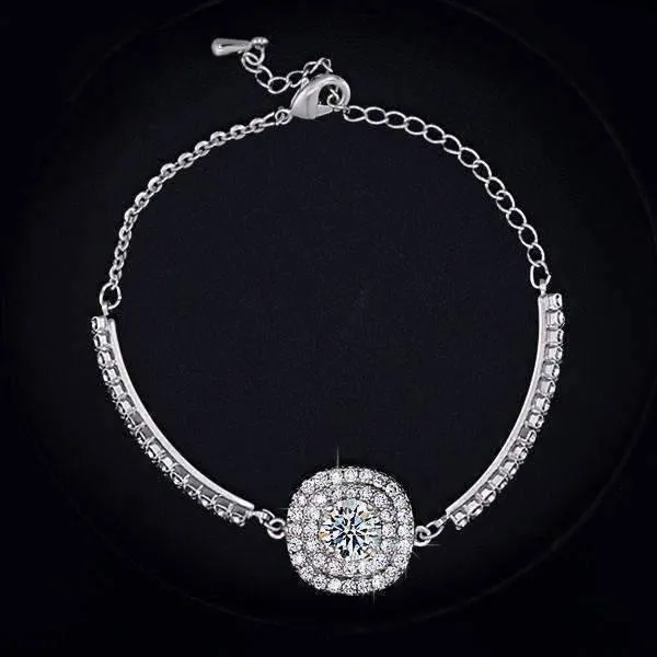 Luminaré 1ct Austrian Crystal Double Halo Bracelet White Gold Plated for Women Special Occasion