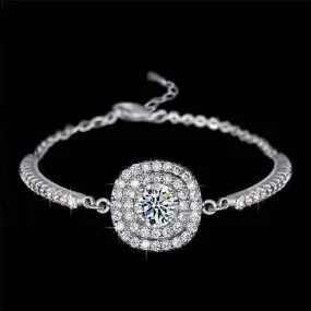 Luminaré 1ct Austrian Crystal Double Halo Bracelet White Gold Plated for Women Special Occasion