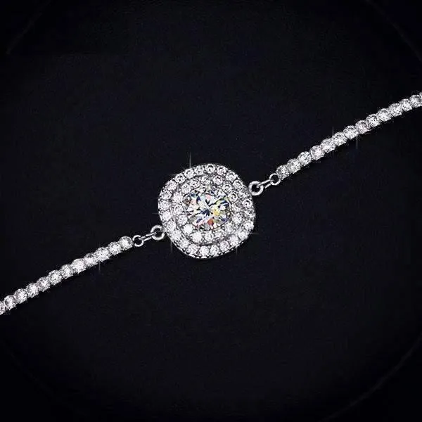 Luminaré 1ct Austrian Crystal Double Halo Bracelet White Gold Plated for Women Special Occasion