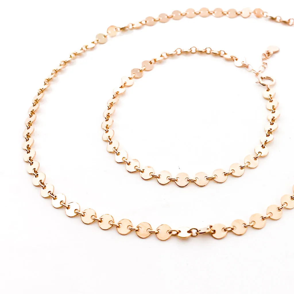 Luna Disc Chain Jewelry Set | Rose Gold