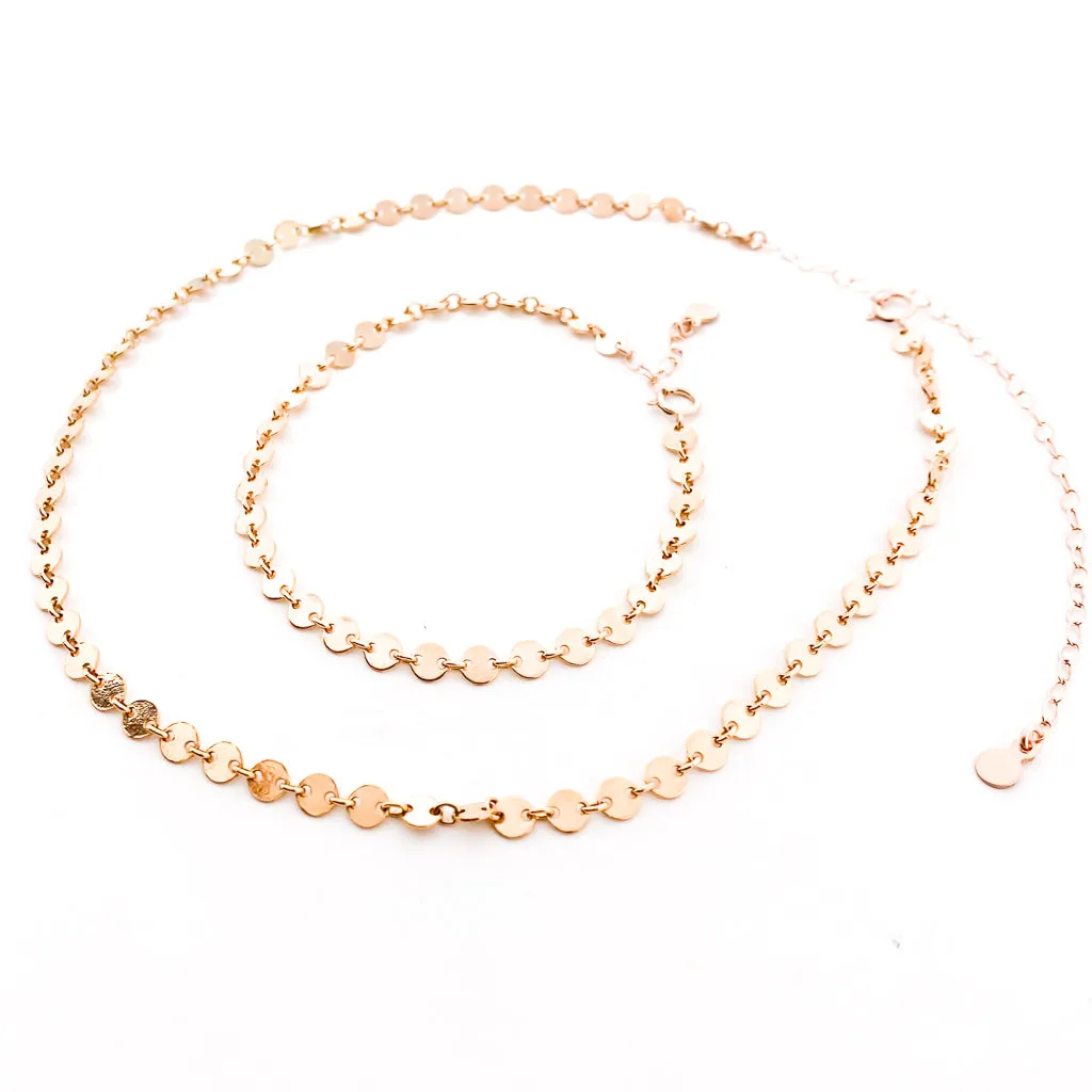 Luna Disc Chain Jewelry Set | Rose Gold