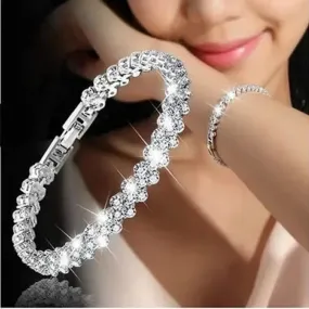 Luxury Roman Crystal Bracelet For Women Fashion Heart Chain Bracelets Rhinestone Bangle Bridal Jewelry Accessories Free shipping